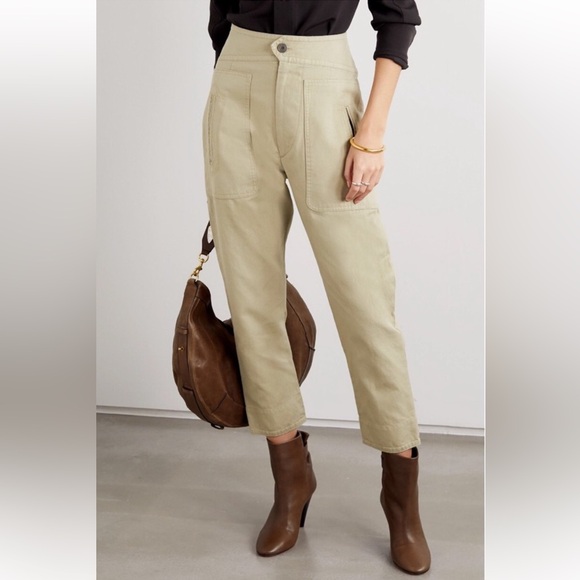ISABEL MARANT ÉTOILE Raluni High-Rise Cotton-Blend Trousers Beige Size 8 - Picture 1 of 16